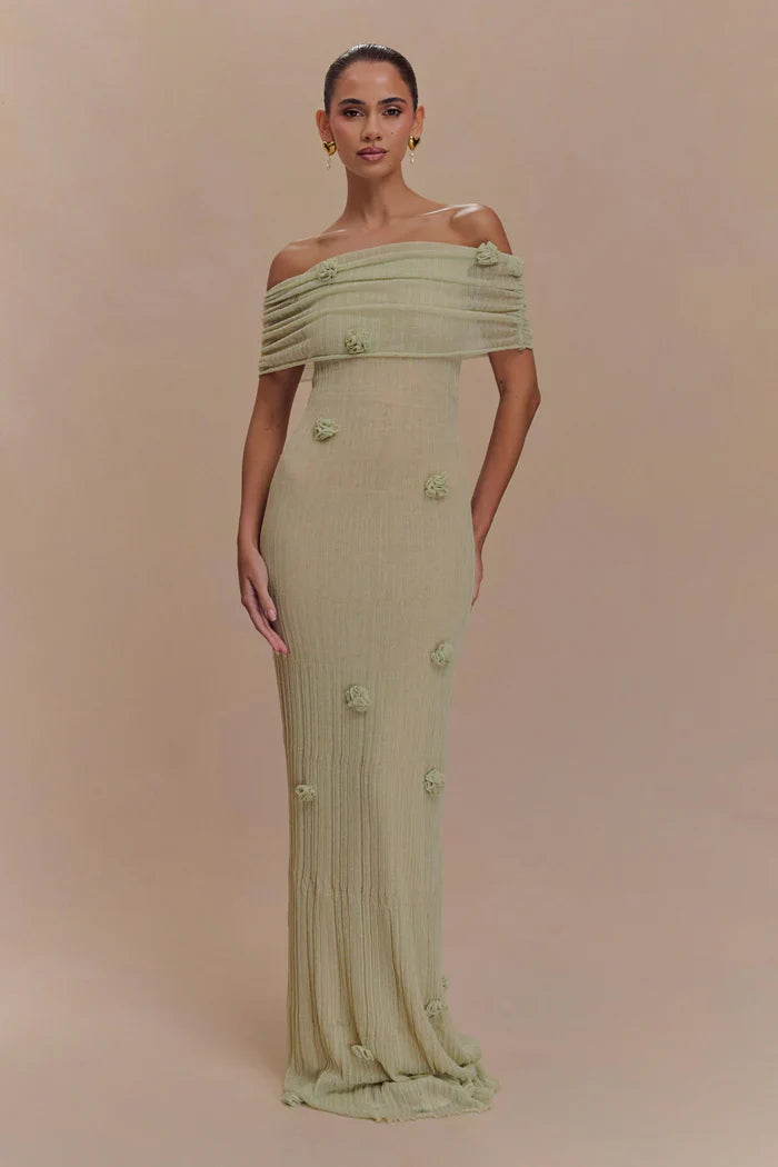 lillie knit dress Brynn Orchid Maxi / Pastel Green | MESHKI Simple maxi dress