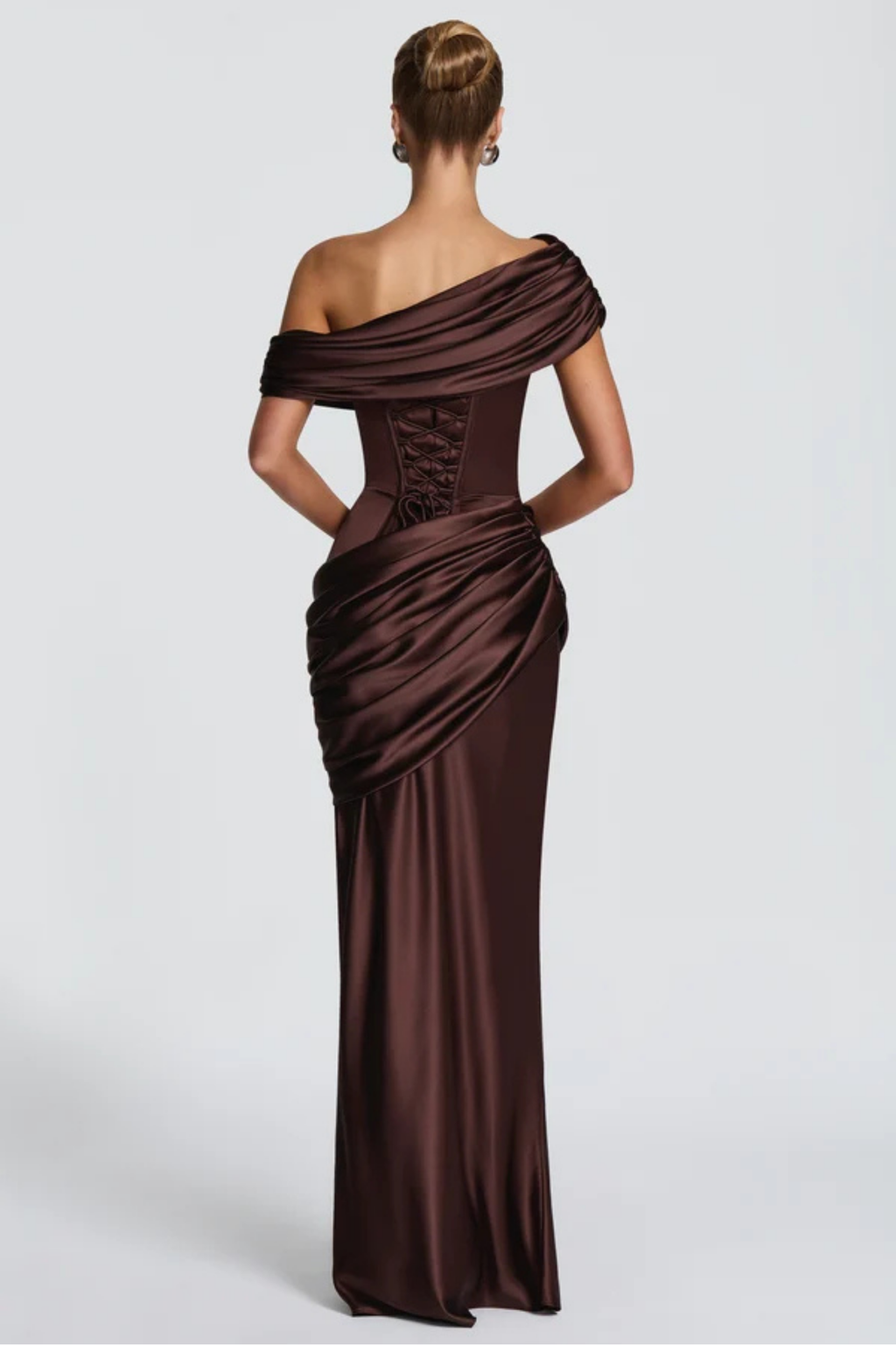 Asymmetric Off Shoulder Drape Maxi Dress