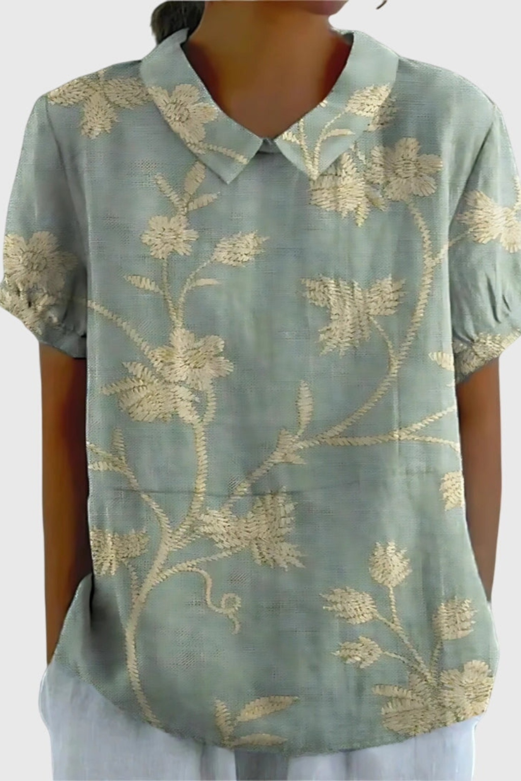 Women's Elara Floral Linen Blend Collared Blouse