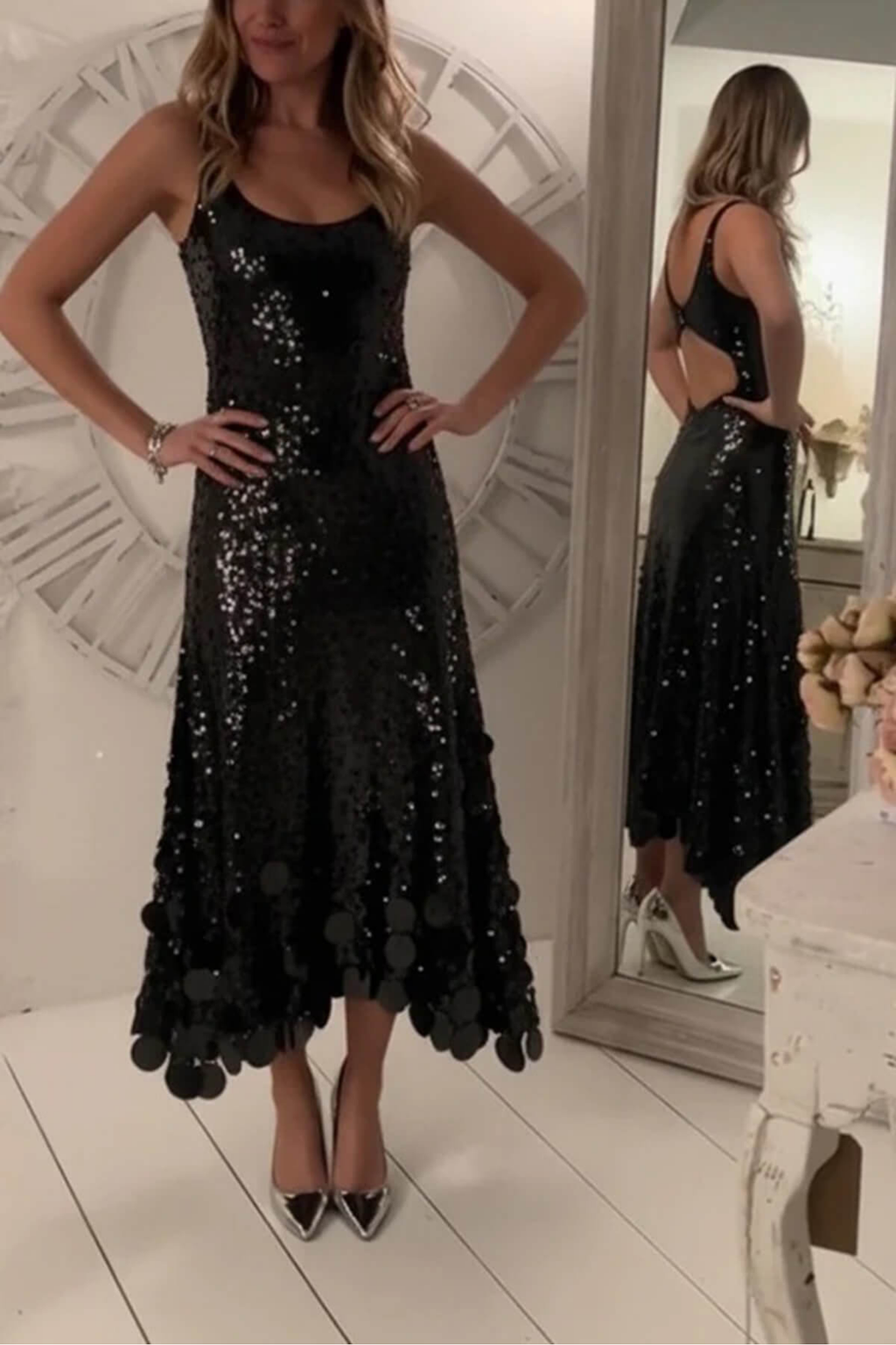 Sequin Tassel Backless Maxi Dress