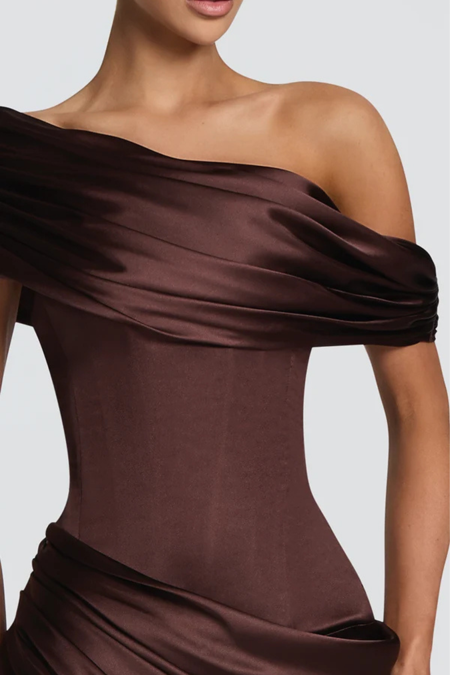 Asymmetric Off Shoulder Drape Maxi Dress