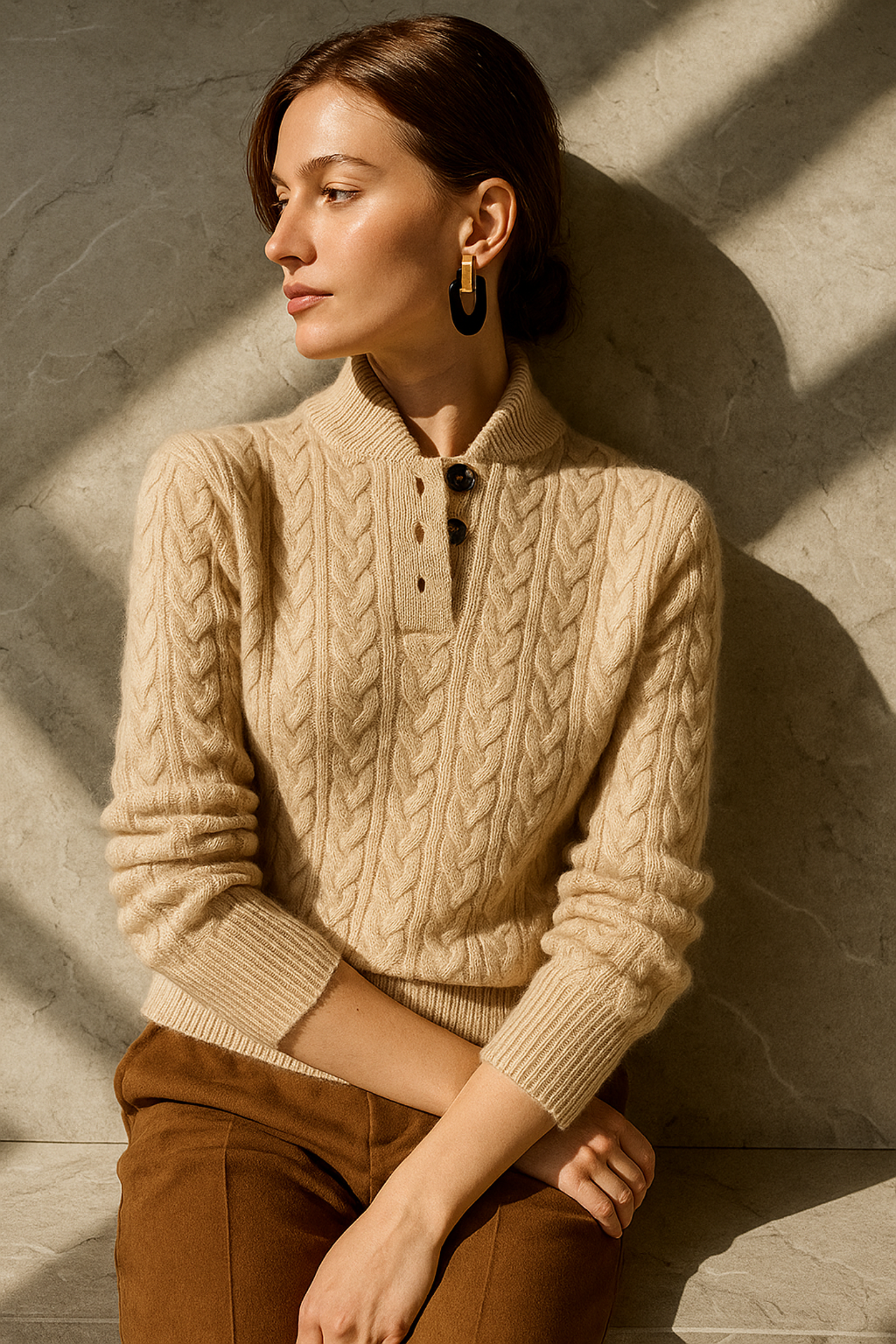 Women's Cable Knit Cashmere Blend Sweater