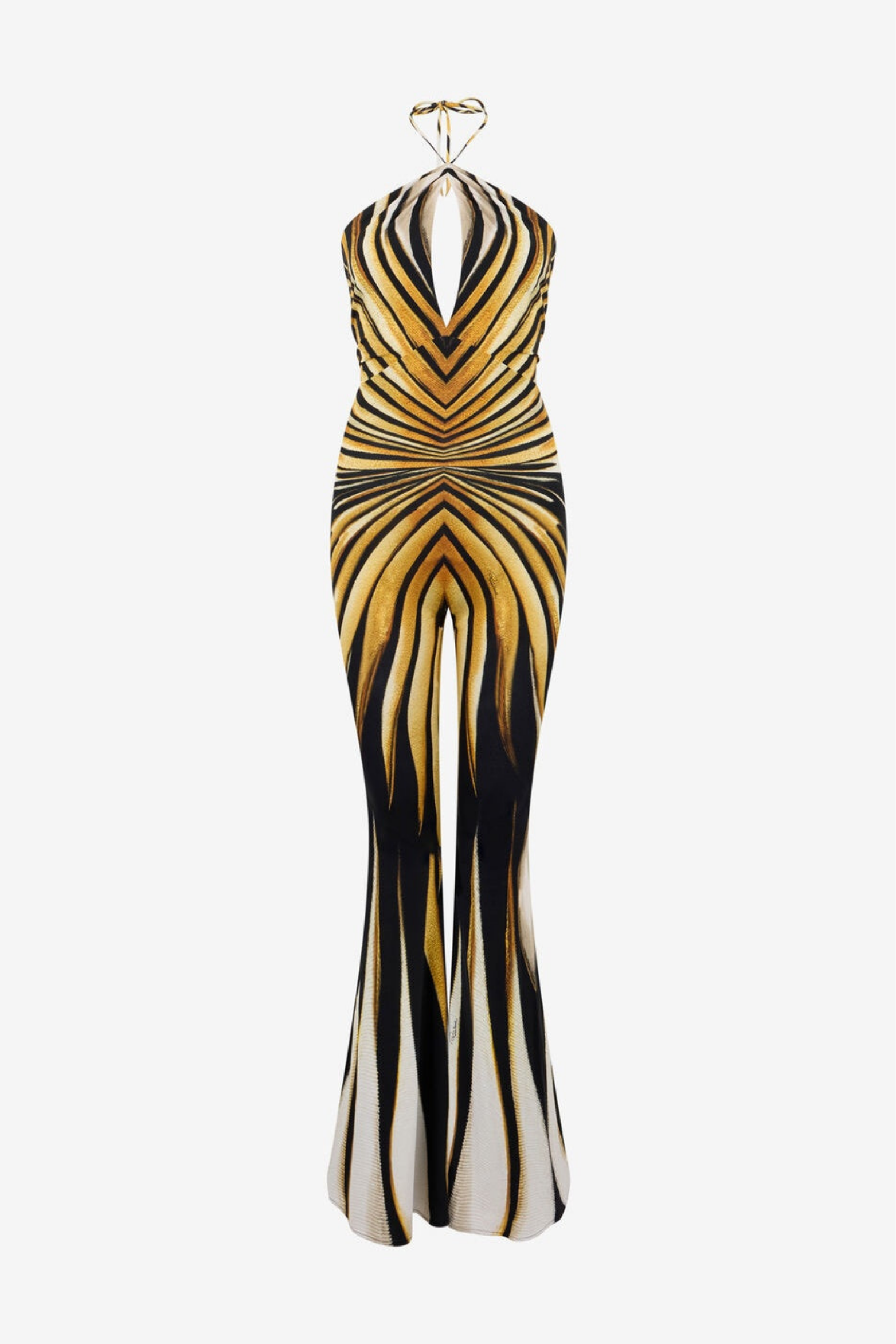 Ocean Print Halter Flared Jumpsuit