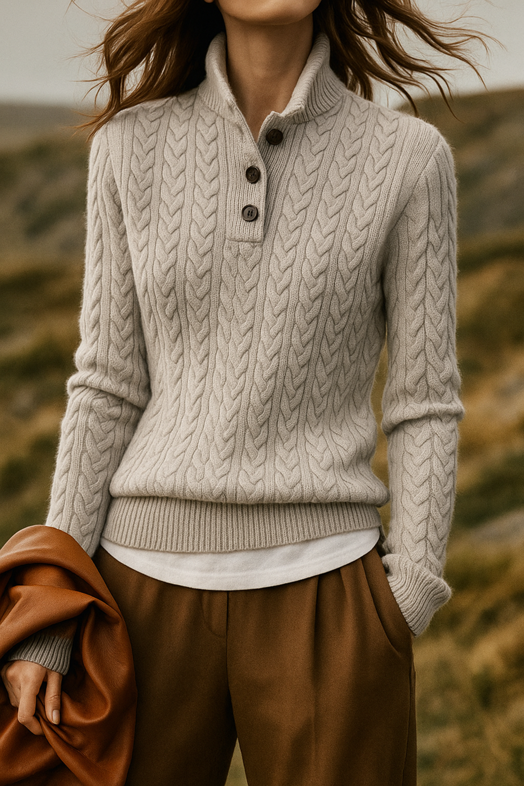 Women's Cable Knit Cashmere Blend Sweater