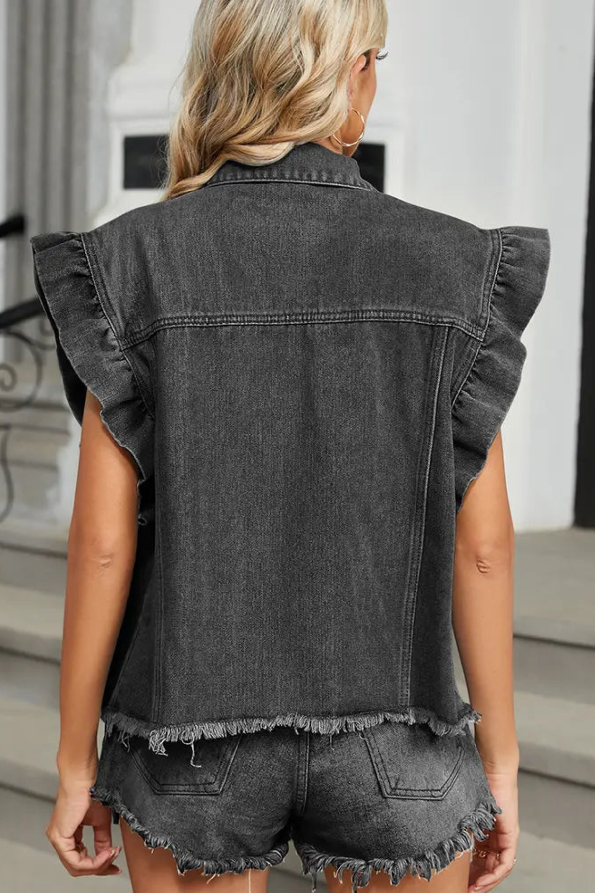 Washed Ruffle Edge Layering Vest