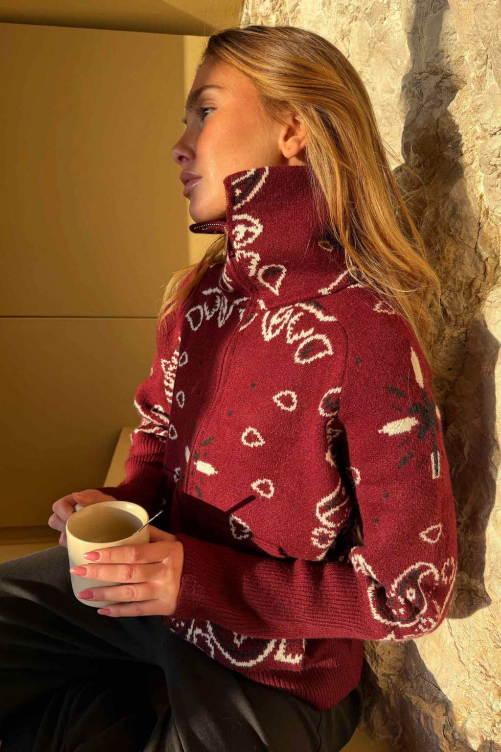 Women's Cashmere Blend Patterned Cardigan