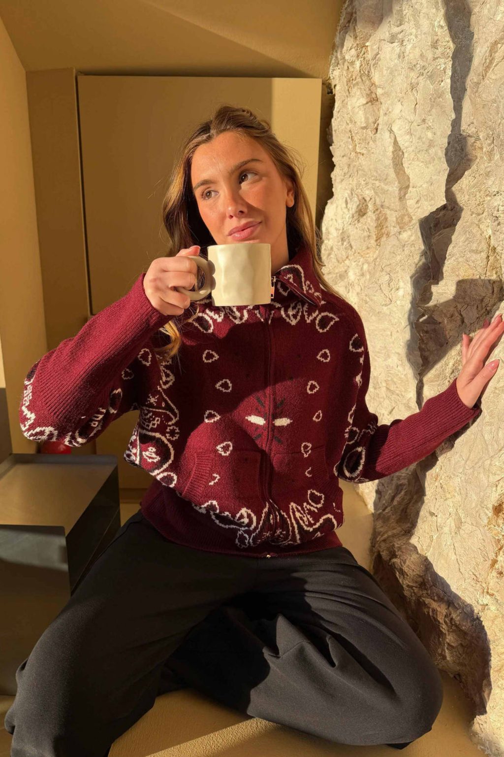 Women's Cashmere Blend Patterned Cardigan
