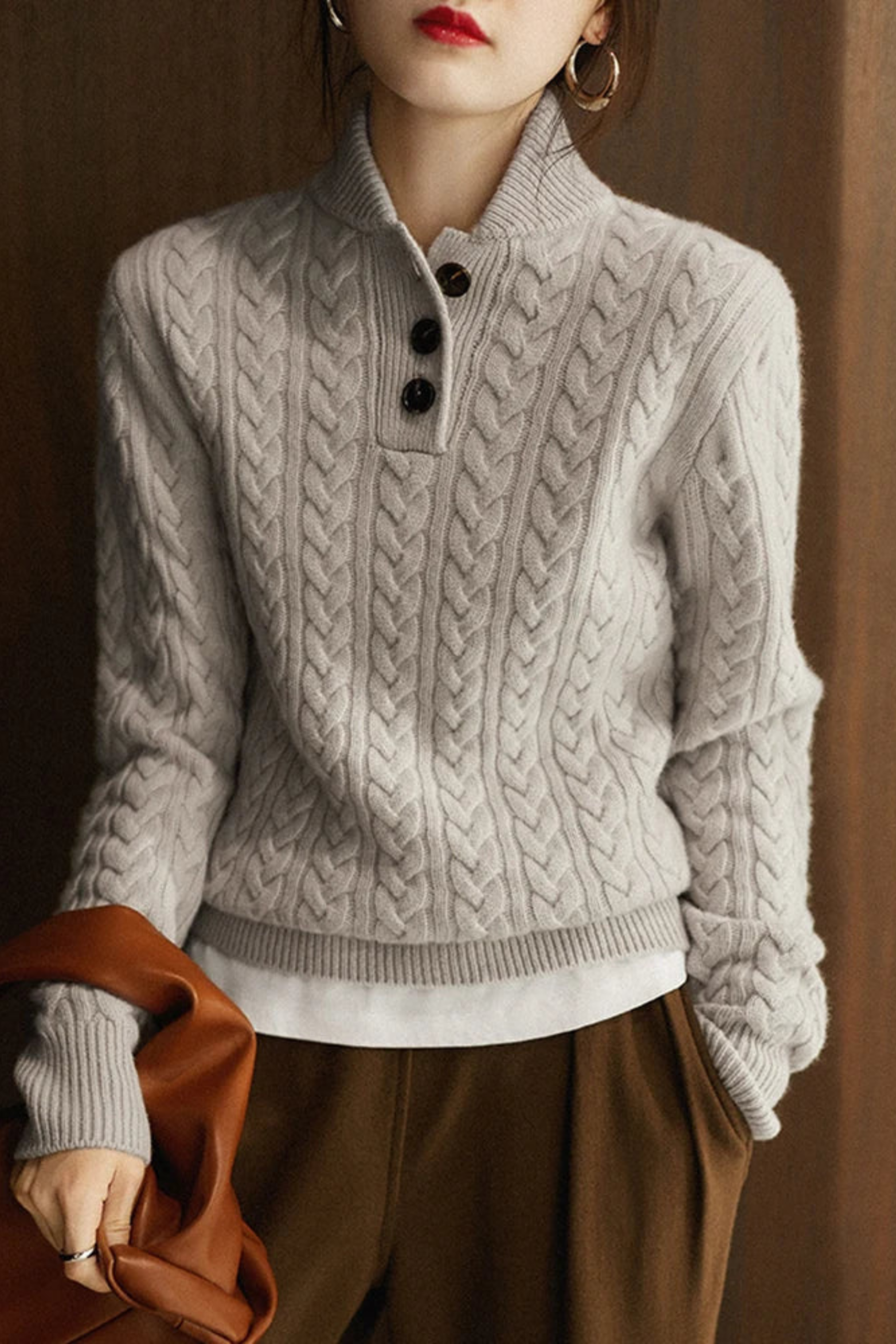 Women's Cable Knit Cashmere Blend Sweater