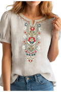 Women's Brielle Floral Embroidered Linen Blend Blouse