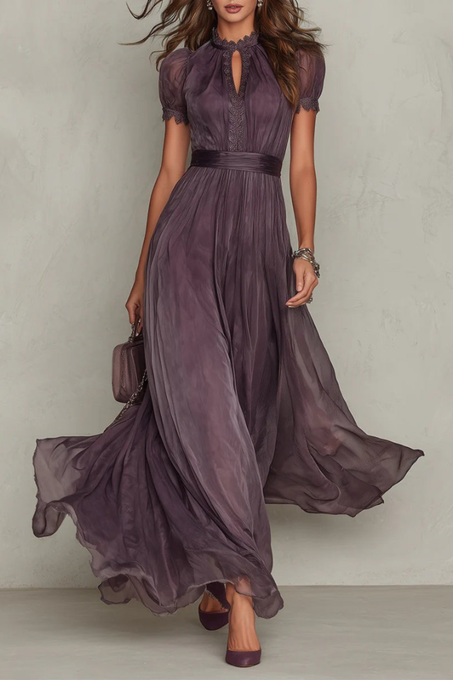 Whisper Lace Chiffon Maxi Dress