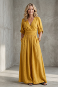 Chic Wrap V Neck Jumpsuit with Wide Leg Silhouette