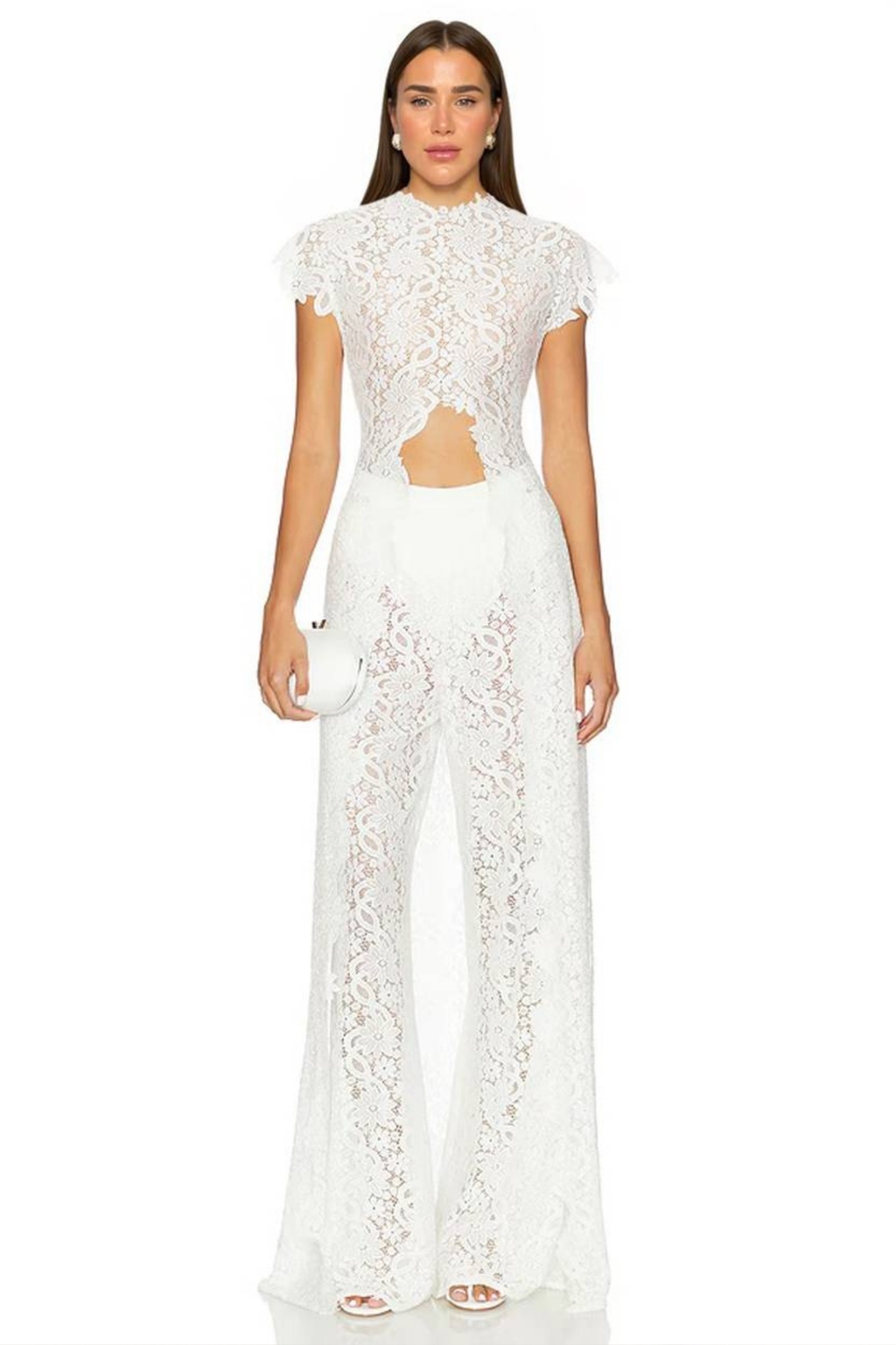 Lace Long Sleeve Wide Leg Pants Set