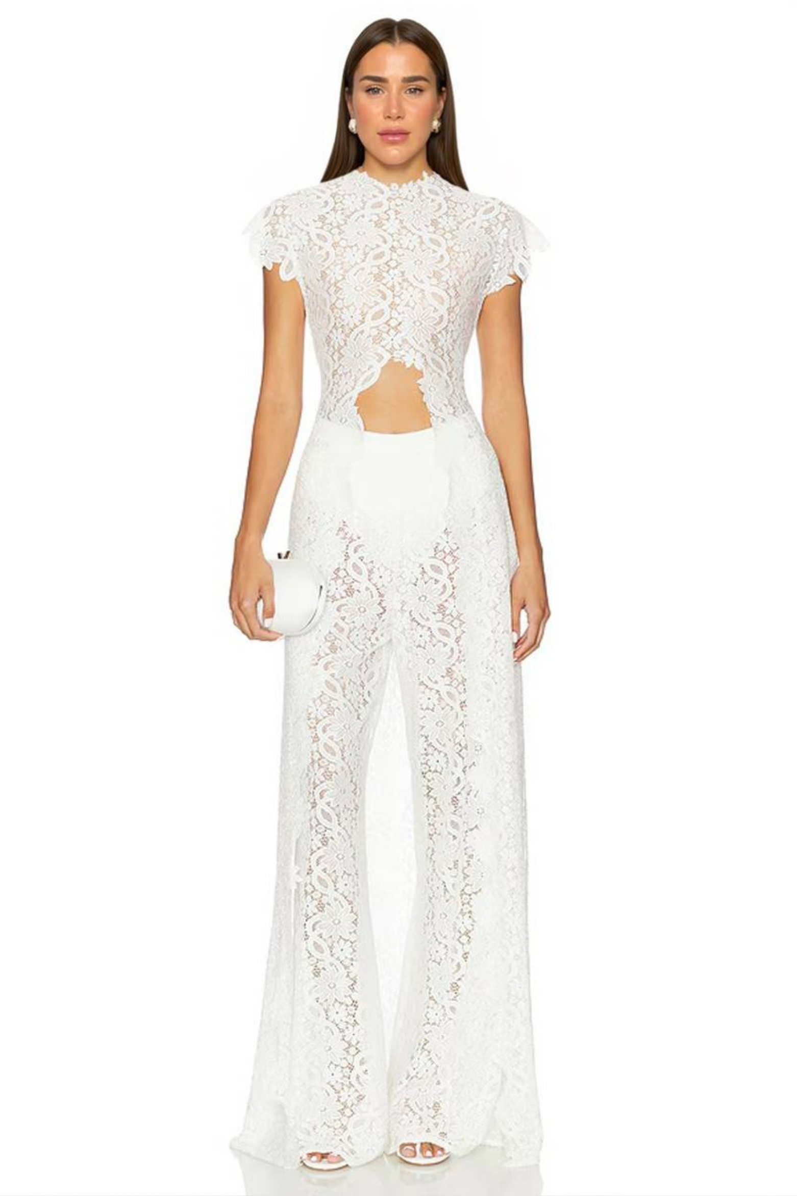 Lace Long Sleeve Wide Leg Pants Set