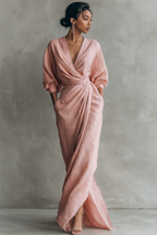 Relaxed V Neck Linen Maxi Dress