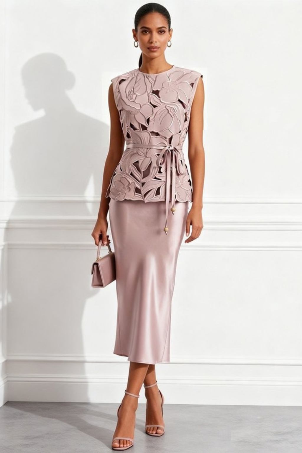 Floral Cutout Tie Up Dress Set