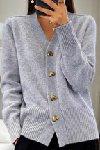 Heart Button V-Neck Cardigan Sweater