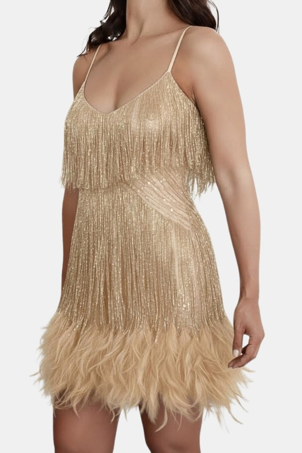 Sequin Fringe Feather Cocktail Dress