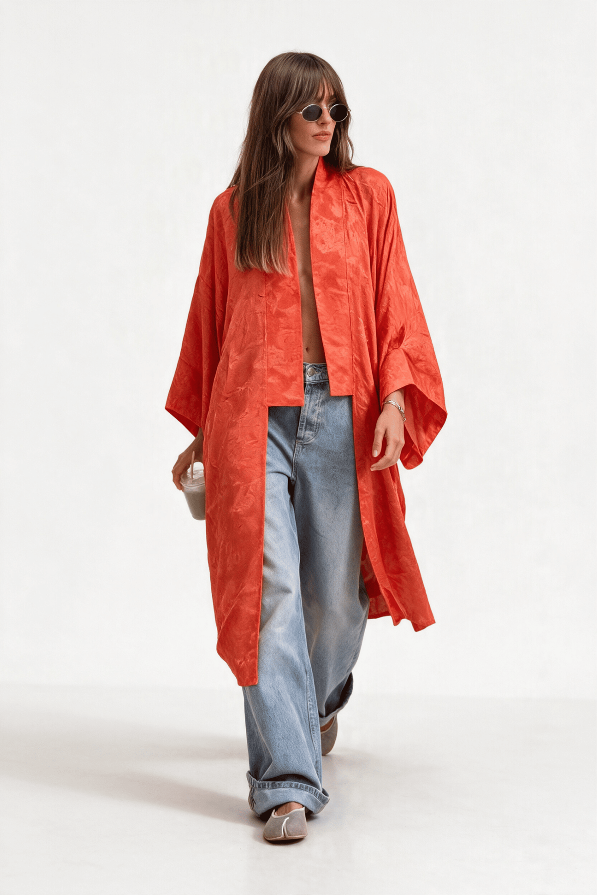 Orange Draped Kimono Cardigan