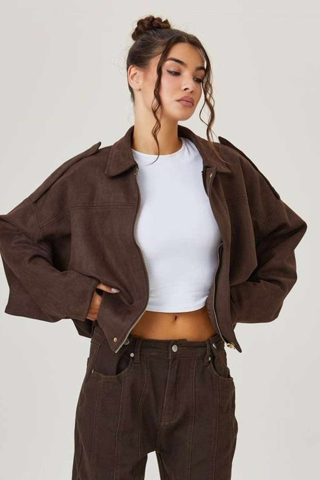 Women's Oversized Faux Suede Bomber Jacket