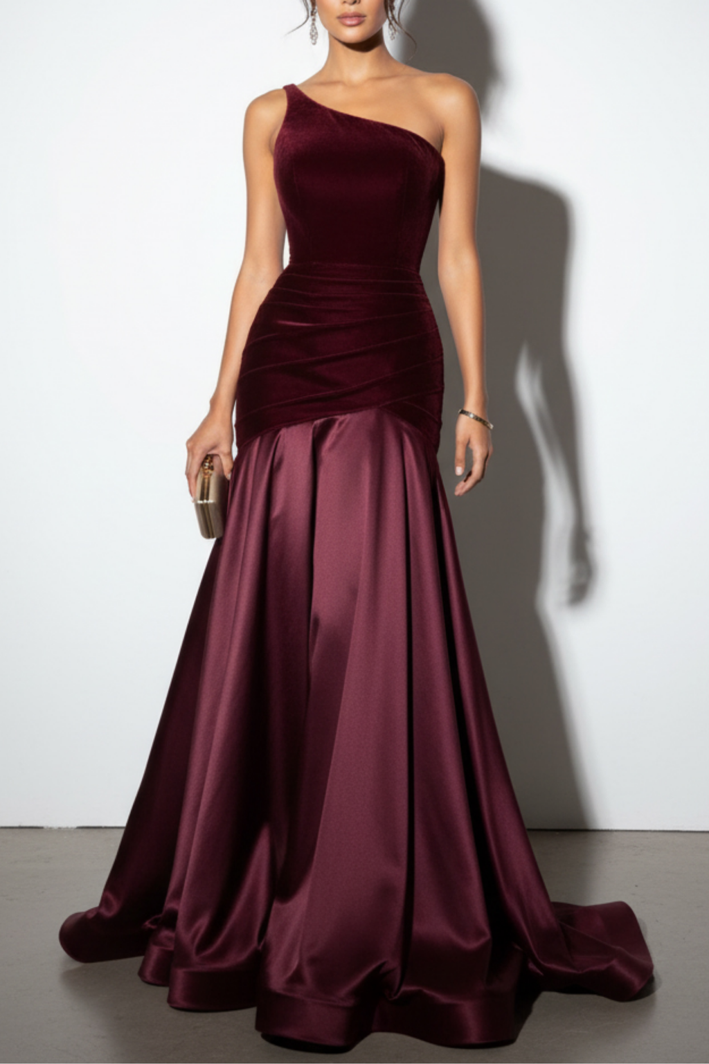Burgundy One Shoulder A Line Gown