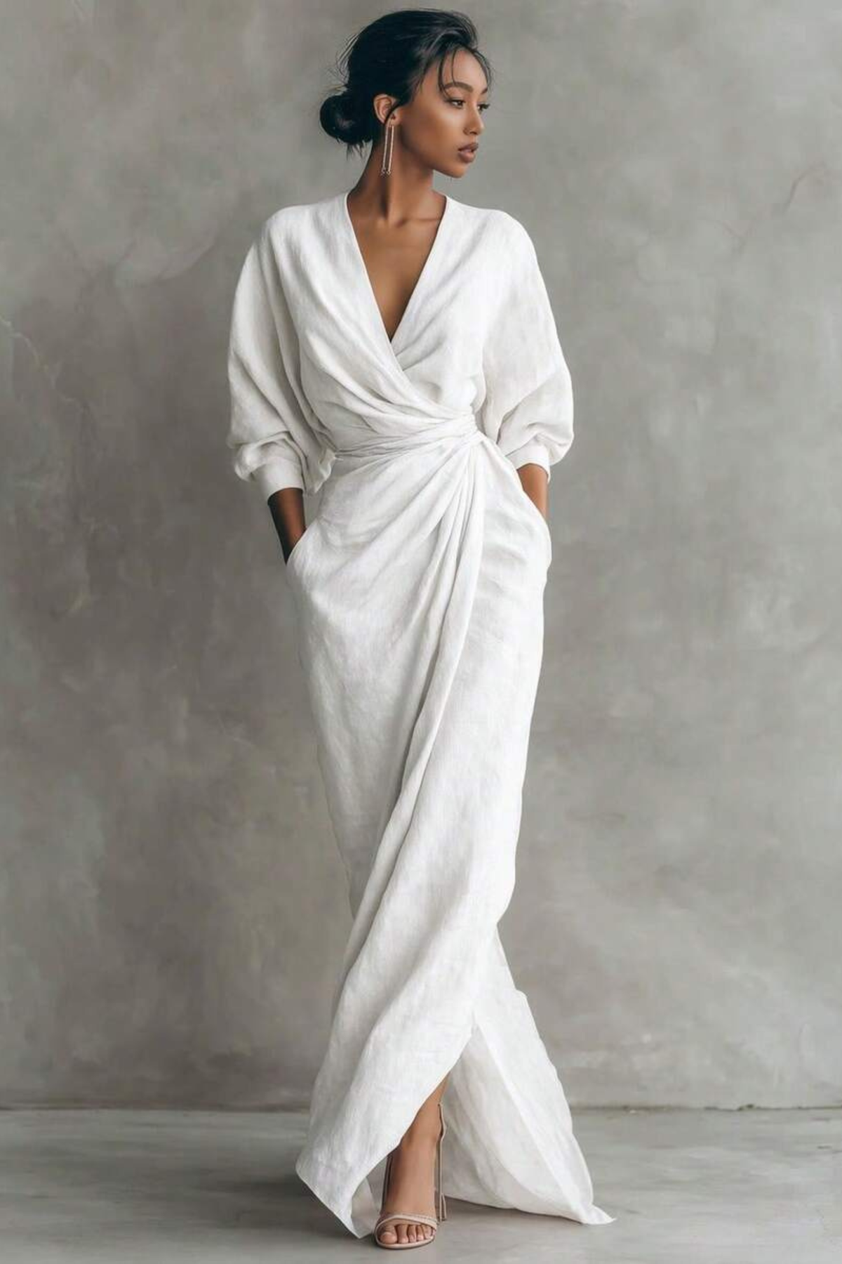 Relaxed V Neck Linen Maxi Dress