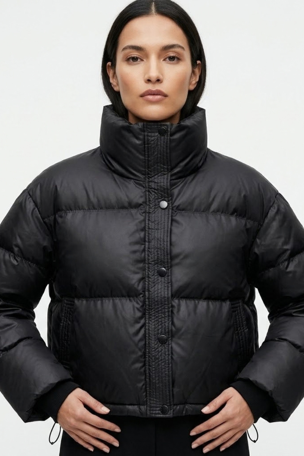 Cropped Quilted Stand Collar Jacket