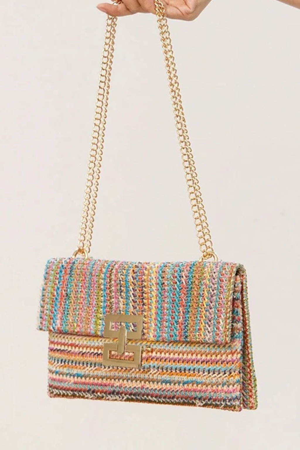 Seaside Luxe Straw Shoulder Bag with Chain Strap