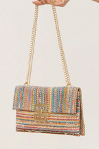 Seaside Luxe Straw Shoulder Bag with Chain Strap