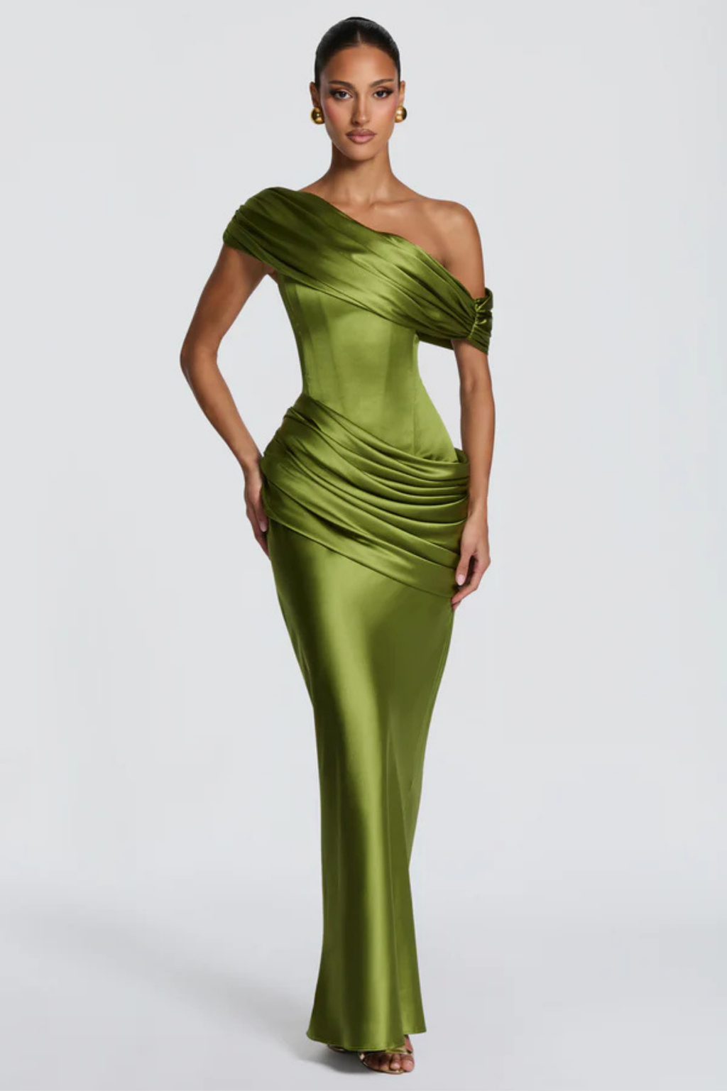 Asymmetric Off Shoulder Drape Maxi Dress