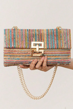 Seaside Luxe Straw Shoulder Bag with Chain Strap