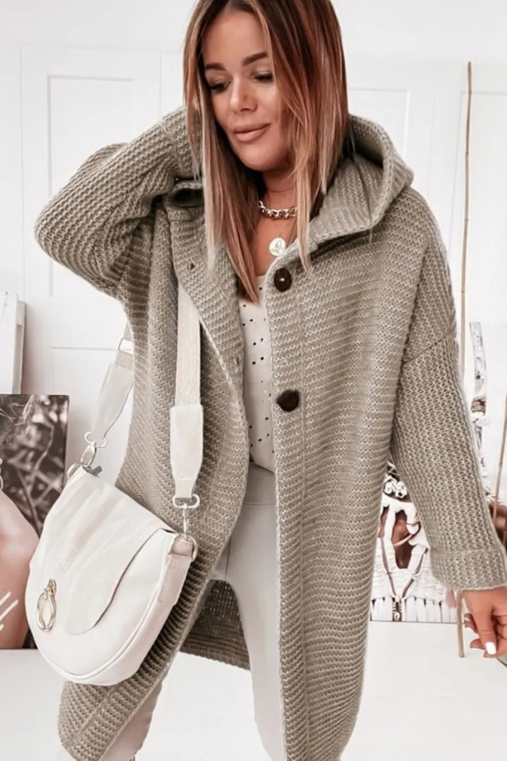 Coffee Button Down Hooded Cardigan