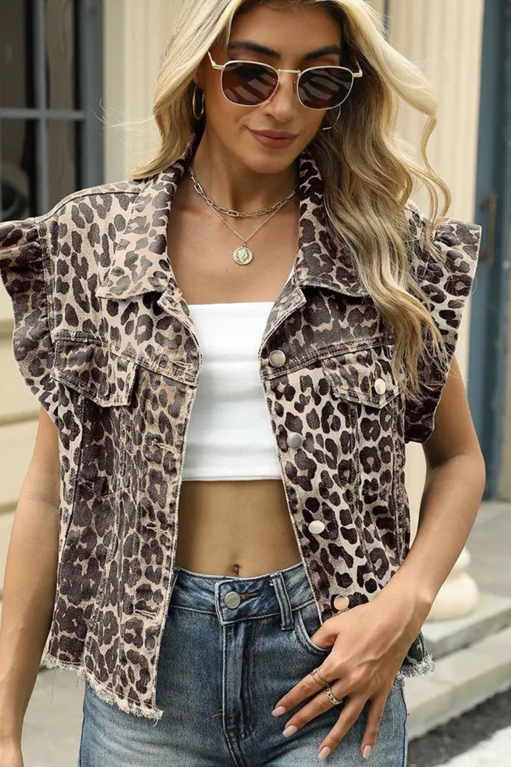 Washed Ruffle Edge Layering Vest