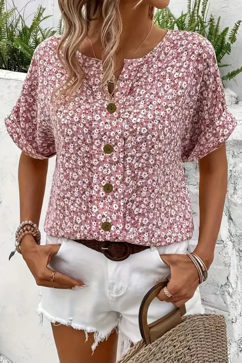 Women's Rosalie Cotton Floral Button Blouse