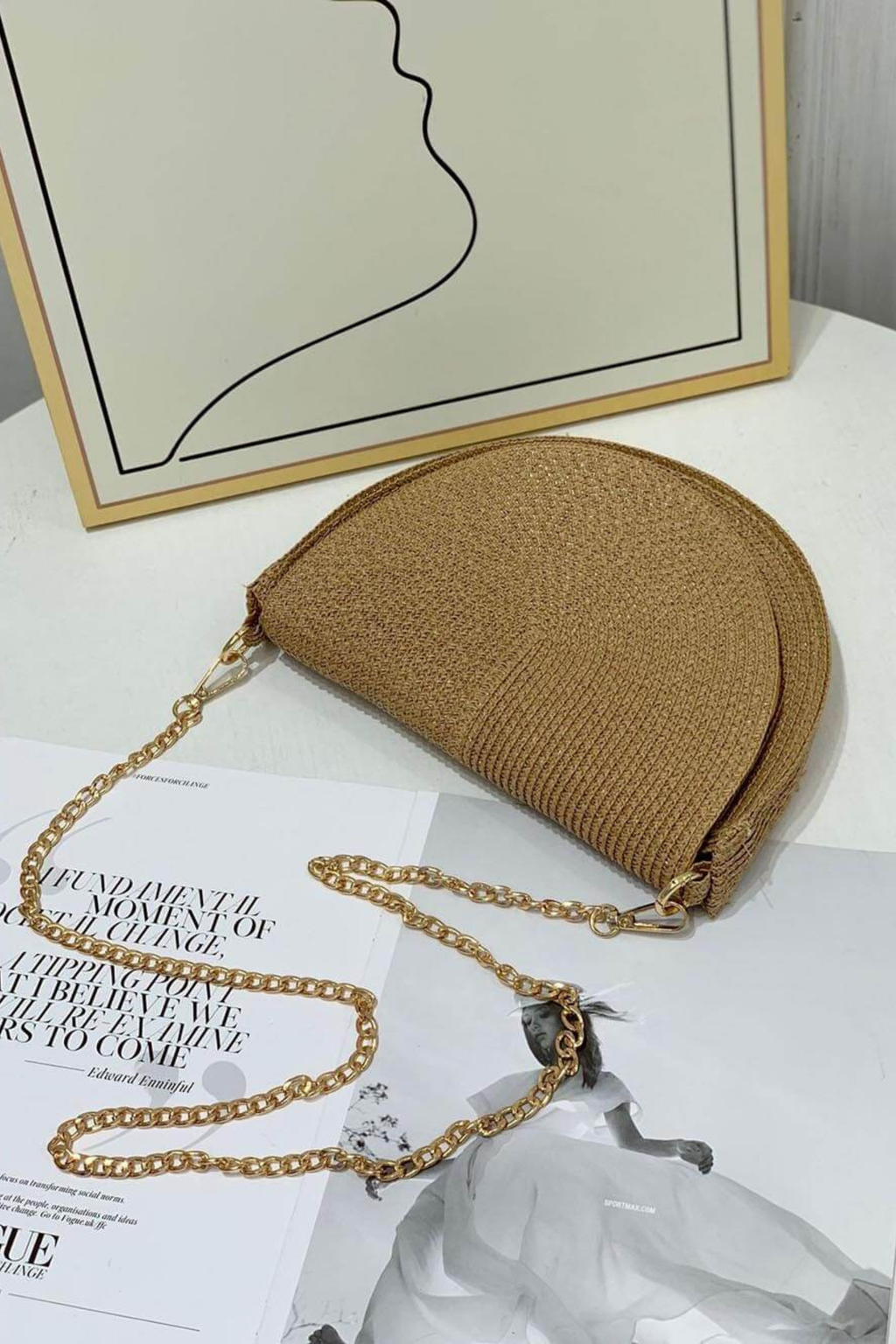 Coastal Charm Braided Straw Chain Bag