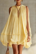 Sunlit Whisper Pleated Mini Dress