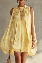 Sunlit Whisper Pleated Mini Dress