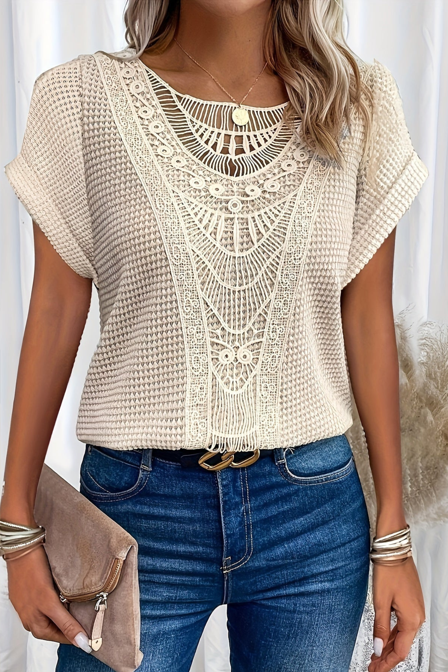 Boho Chic Crochet Lace Short Sleeve Blouse