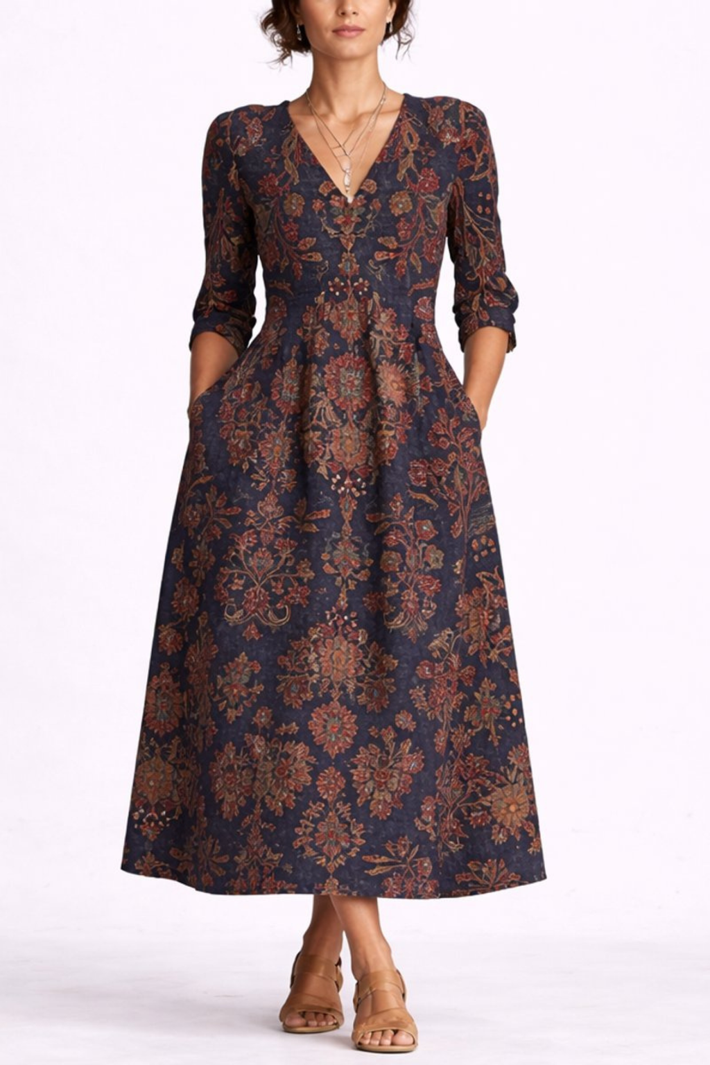 Women's Floral Linen Blend Maxi Dress