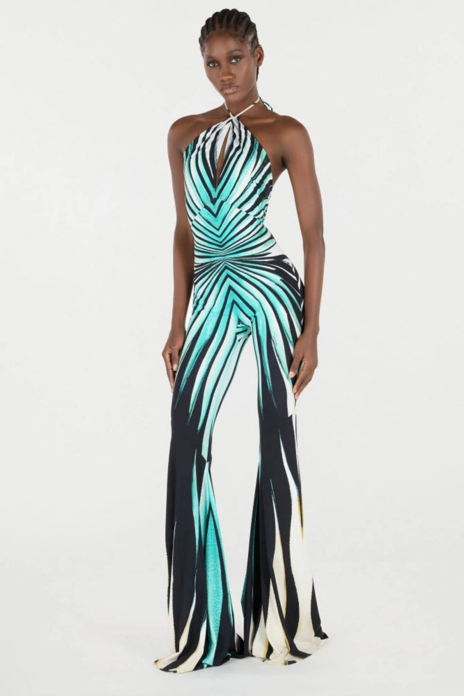 Ocean Print Halter Flared Jumpsuit