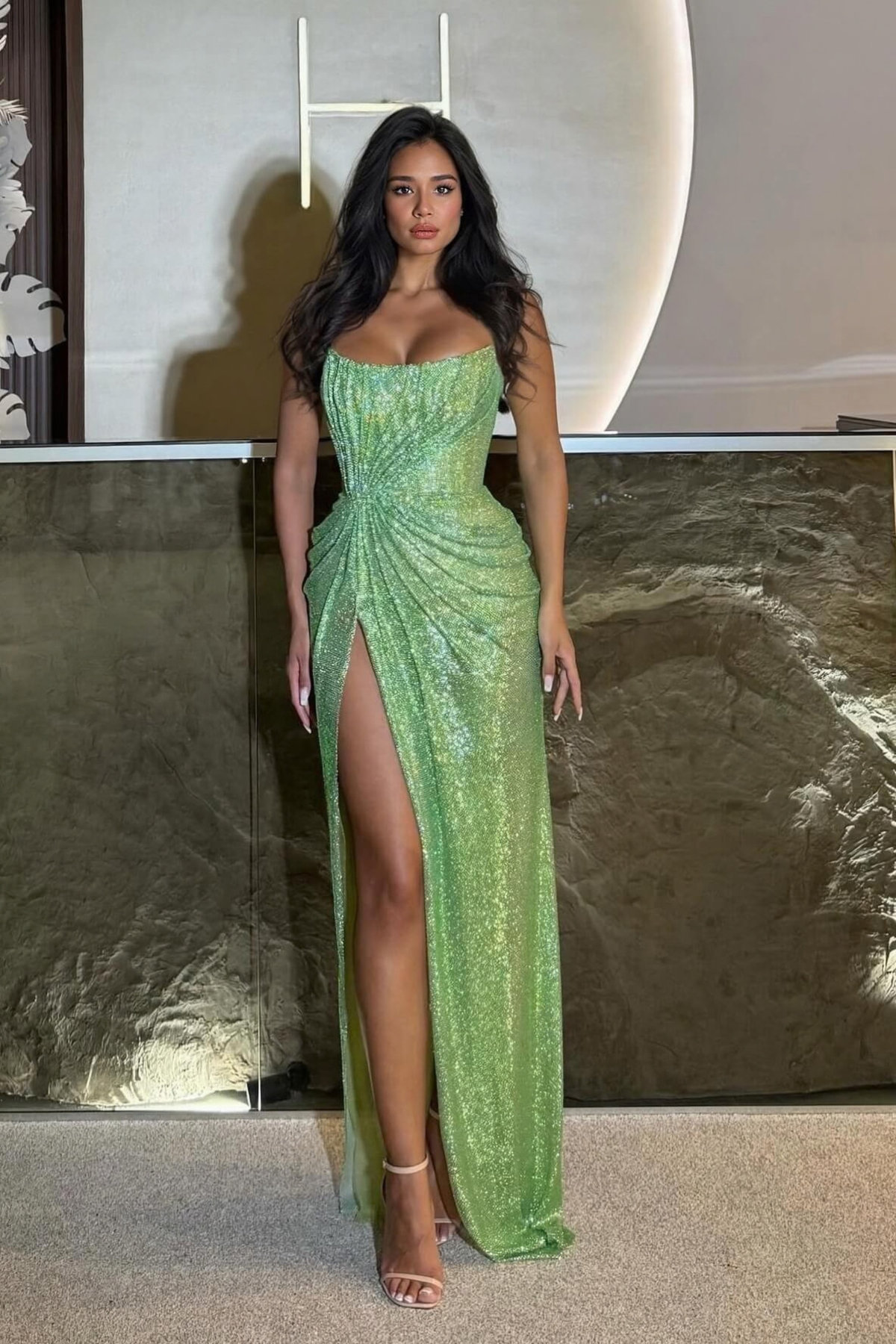 Midnight Sequin Slit Maxi Dress