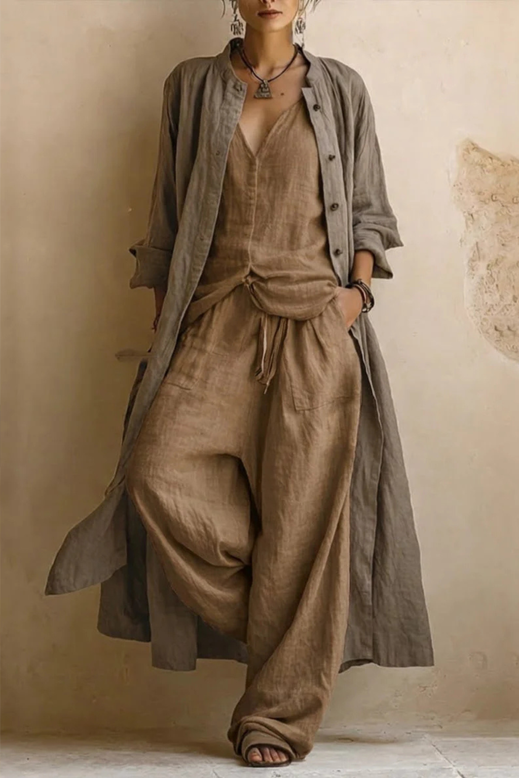 Cotton Linen Three Piece Set with Bohemian Style