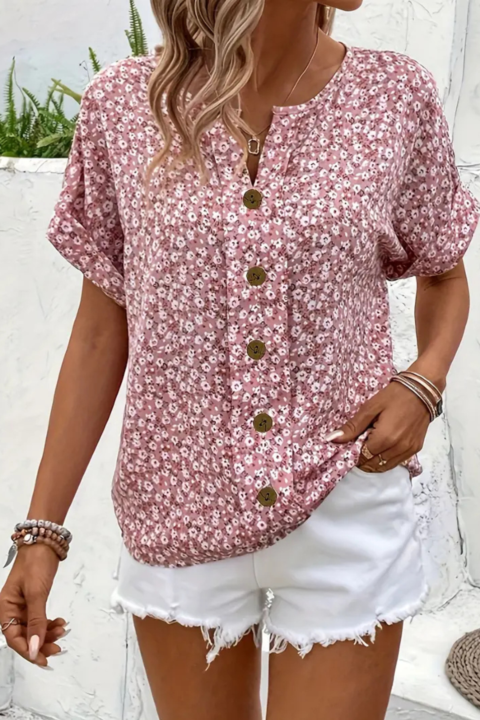 Women's Rosalie Cotton Floral Button Blouse