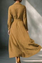 Belted Linen Blend Midi Shirt Dress