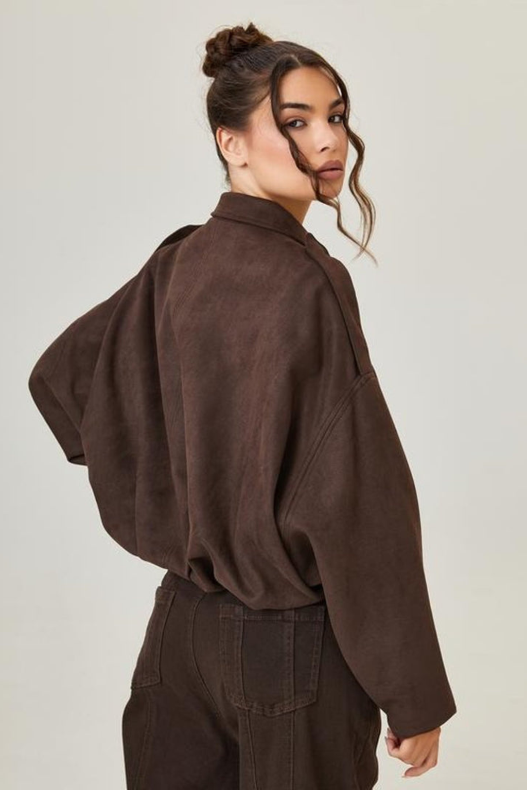 Women's Oversized Faux Suede Bomber Jacket