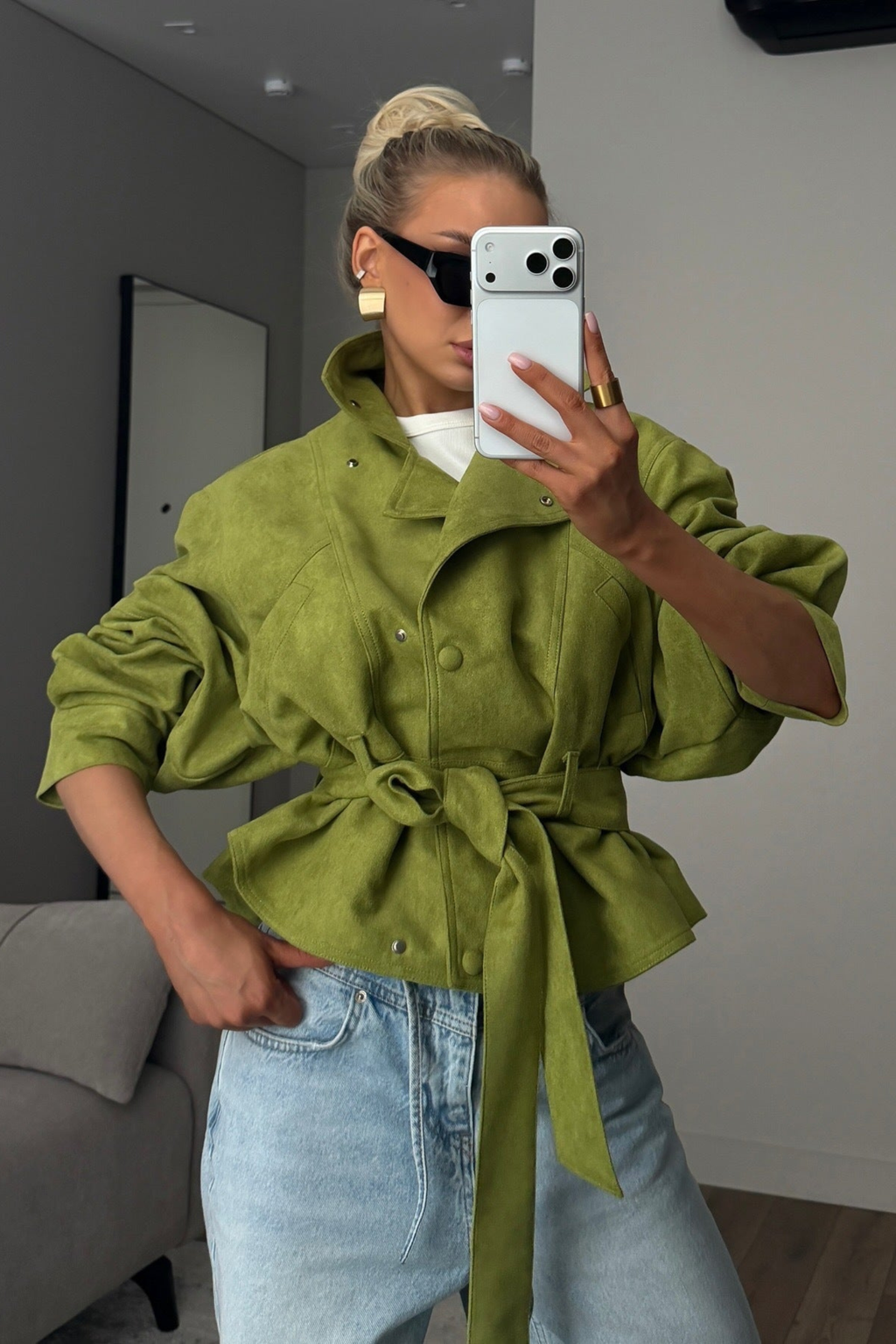 Belted High Neck Panel Jacket