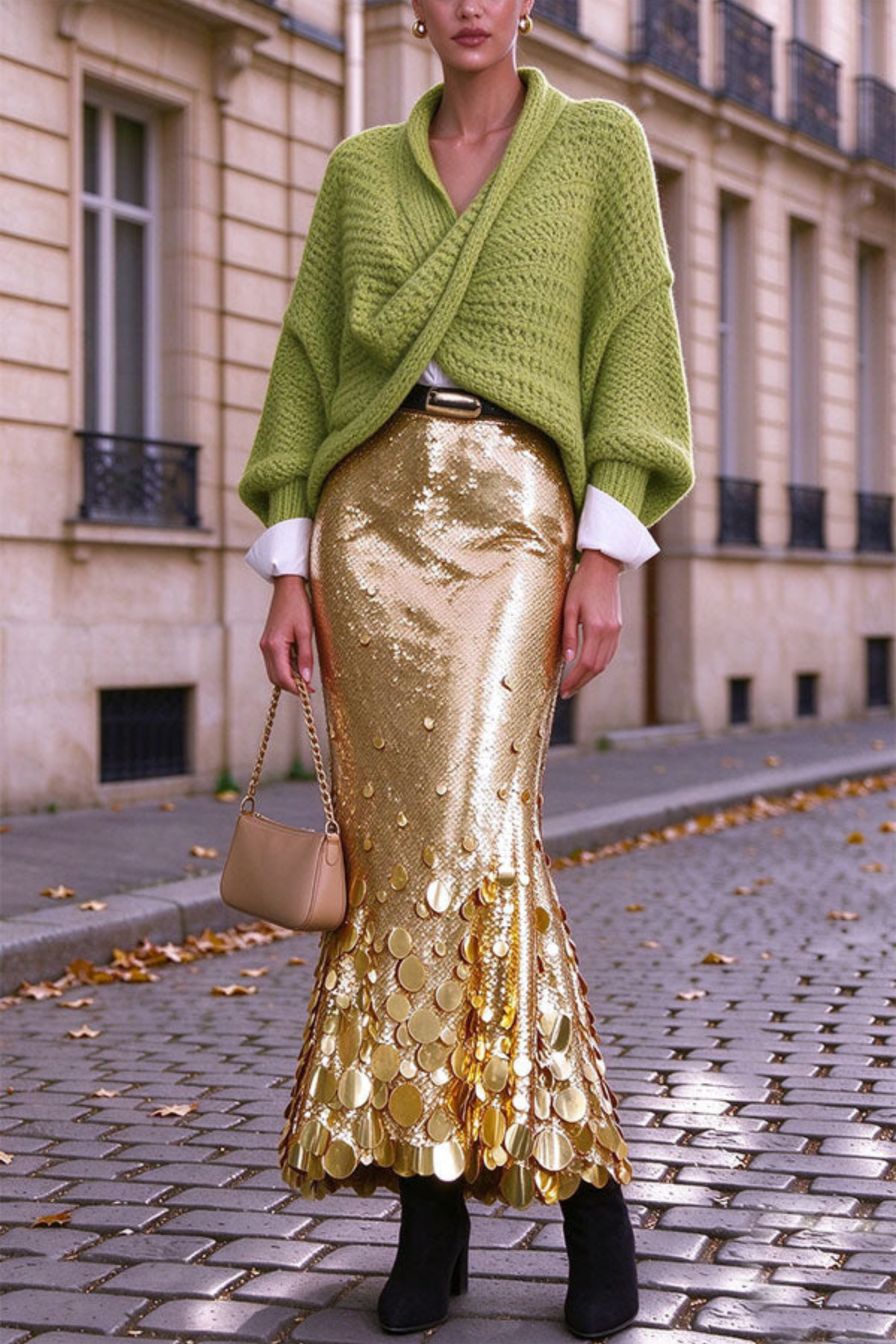Irregular Layered Sequin Midi Skirt
