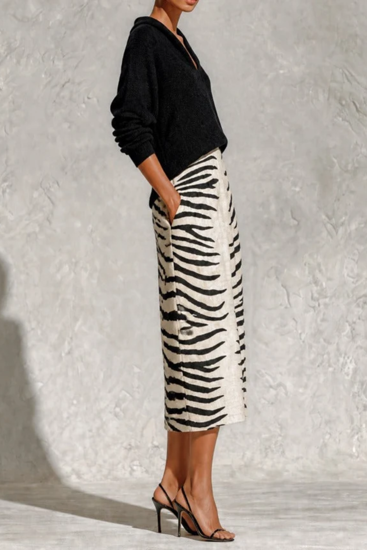 Zebra Print Skirt Contrast Collar Two-Piece Set