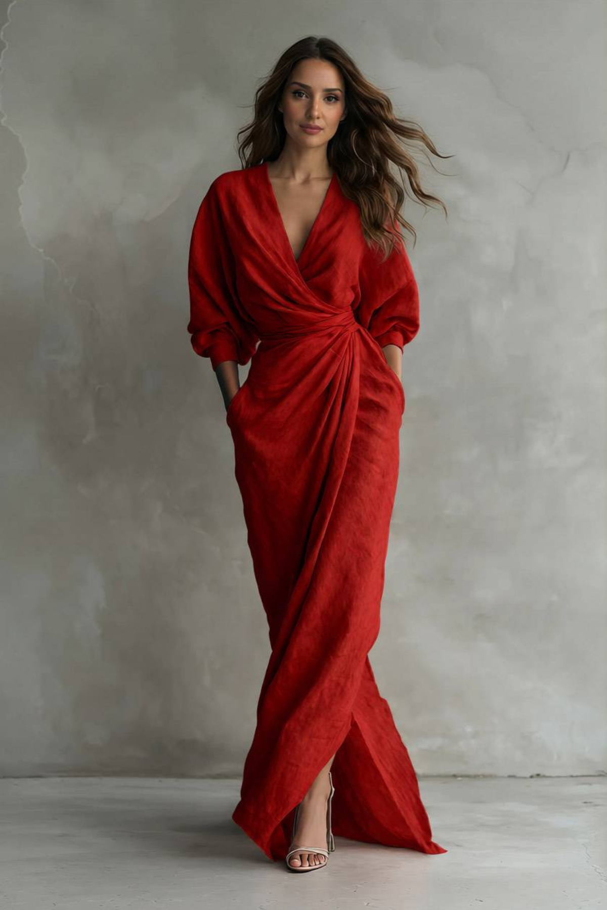 Relaxed V Neck Linen Maxi Dress