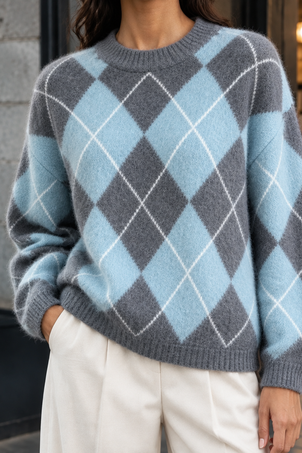 Classic Argyle Pattern Pullover Sweater