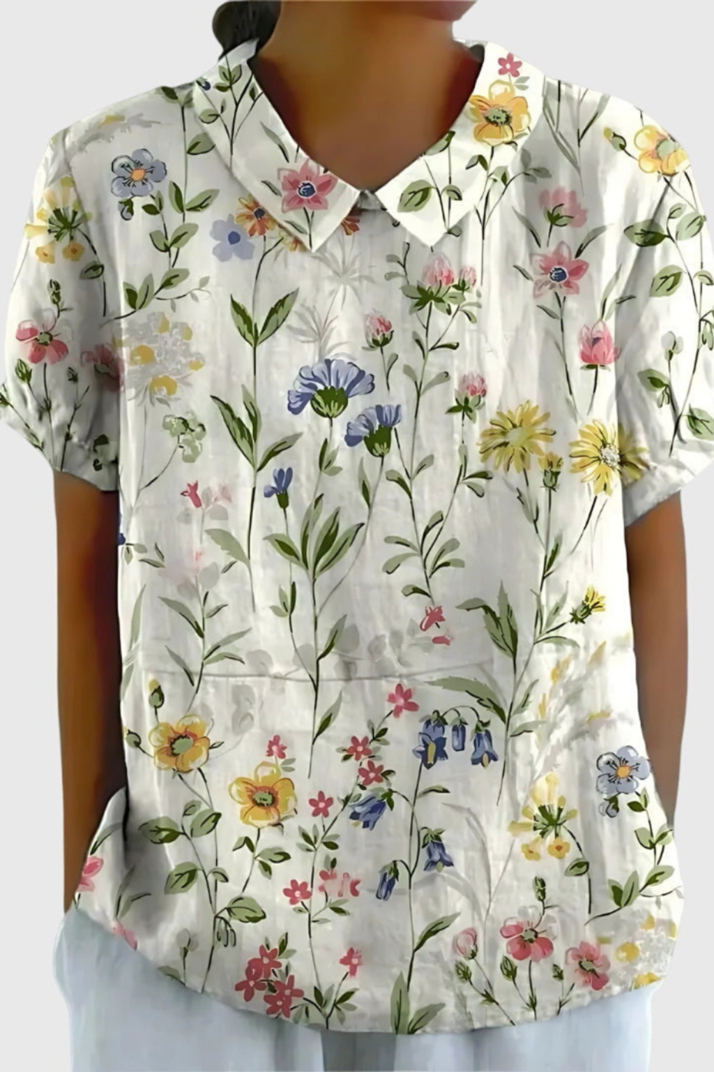 Women's Elara Floral Linen Blend Collared Blouse